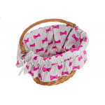 Bavlnená výstelka do košíka - bielo-sivé pásy s ružovými mašľami 